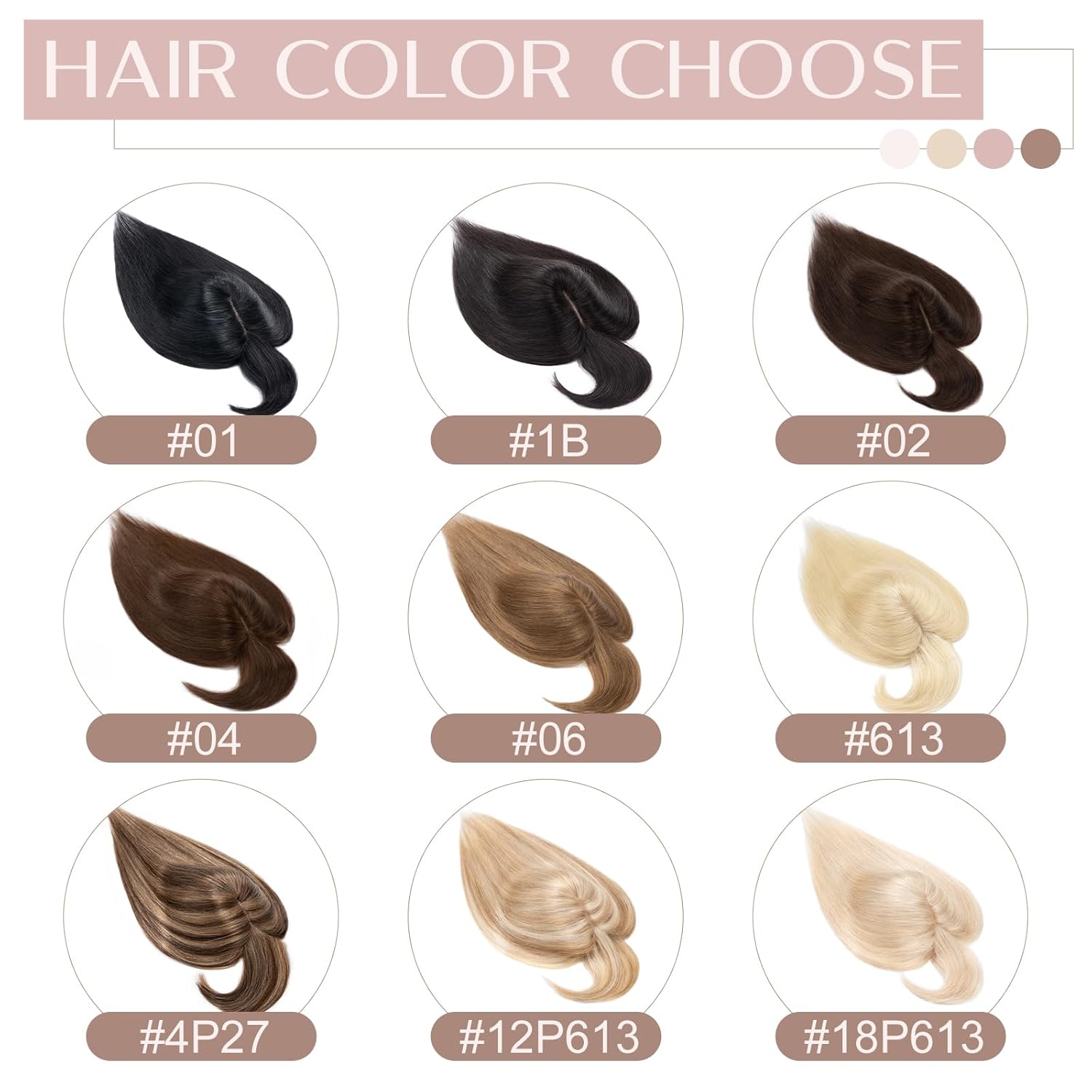 Chocolate Brown & Light Brown Human Hair Topper with Bangs 2.75x5.1 Inch Silk Base - Image 7