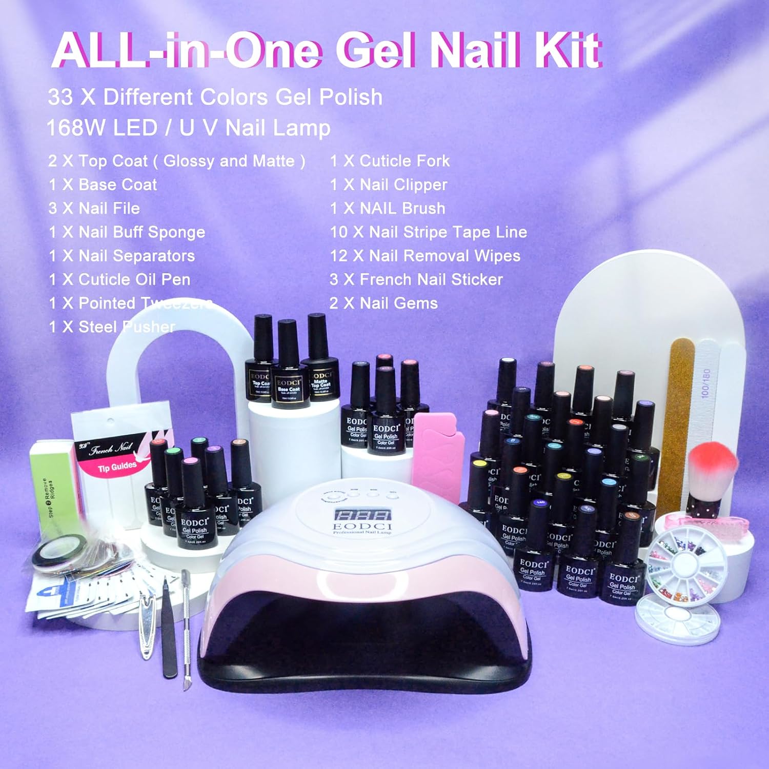 168W UV Nail Lamp and 33 Colors Gel Polish Kit, 76 Piece Set - Image 3