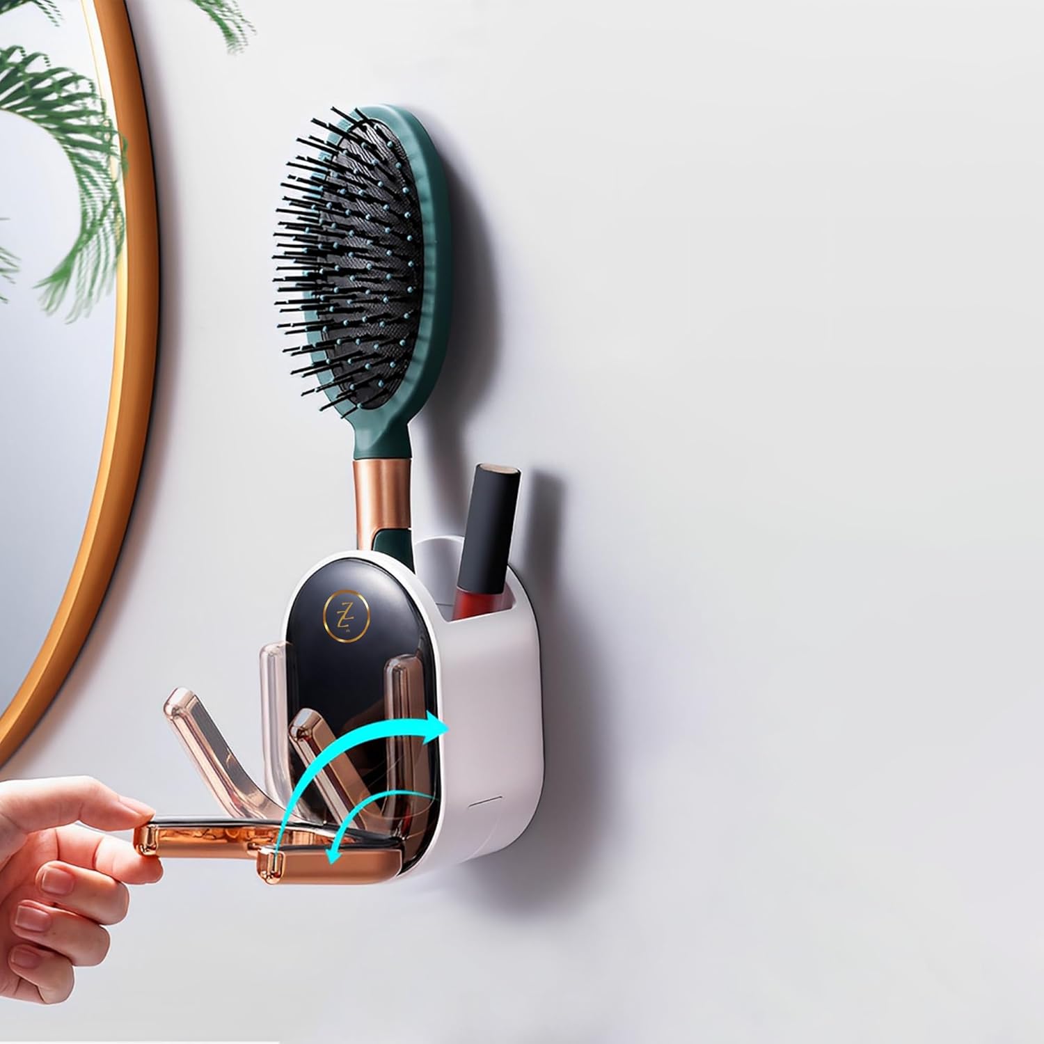White Bathroom Wall Mount Hair Dryer Holder Organizer with Caddy and Plug Hook - Image 7