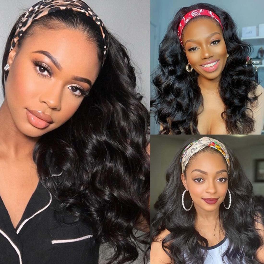 Beauty Forever 24 Inch Body Wave Human Hair Headband Wig 150% Density with Pre-attached Scarf - Image 4