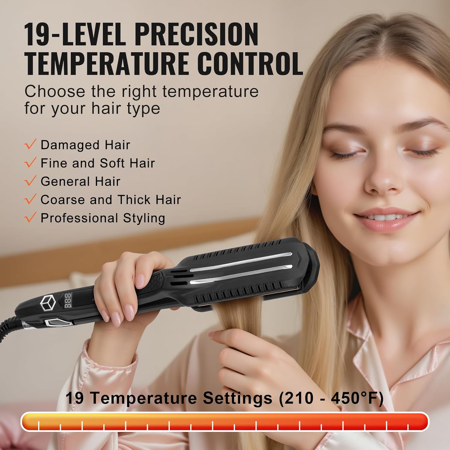 VEVOR 1.5-inch Titanium Flat Iron LCD Dual Infrared 19 Temp Levels - Image 5