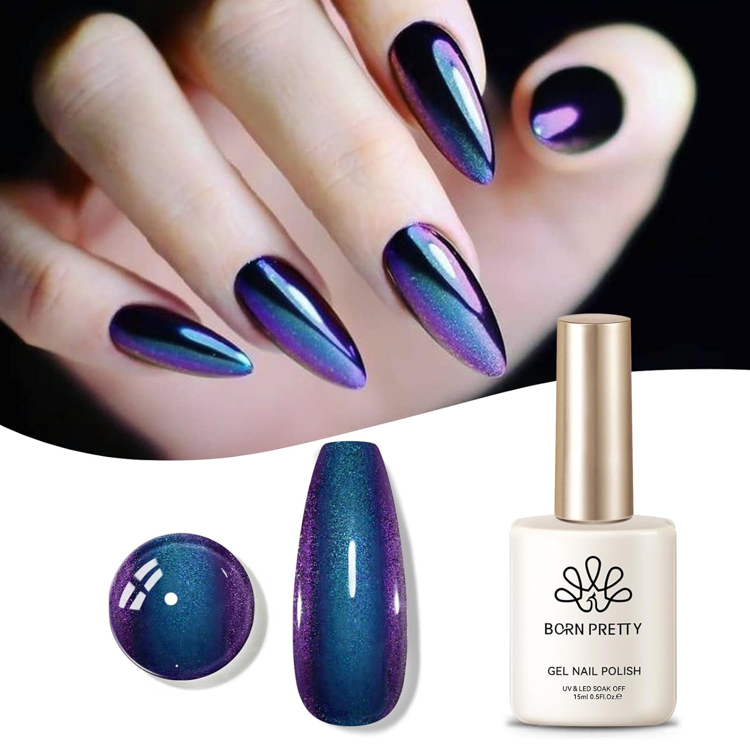 Born Pretty 15ml Chameleon Blue Purple Glitter Gel Nail Polish for Long-Lasting DIY Manicure - Image 2