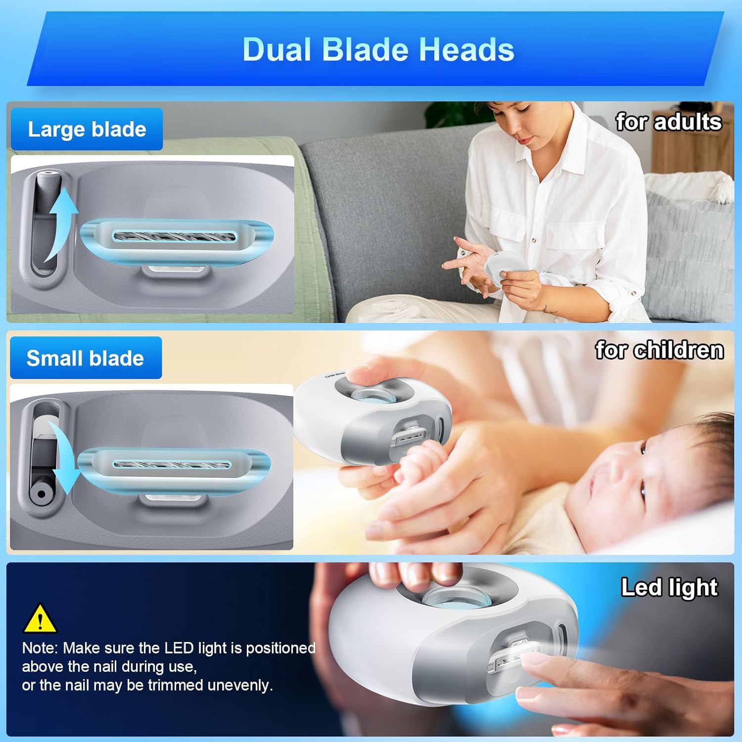 Electric Nail Clippers Dual Blade Heads LED Light Safe All Ages - Image 3