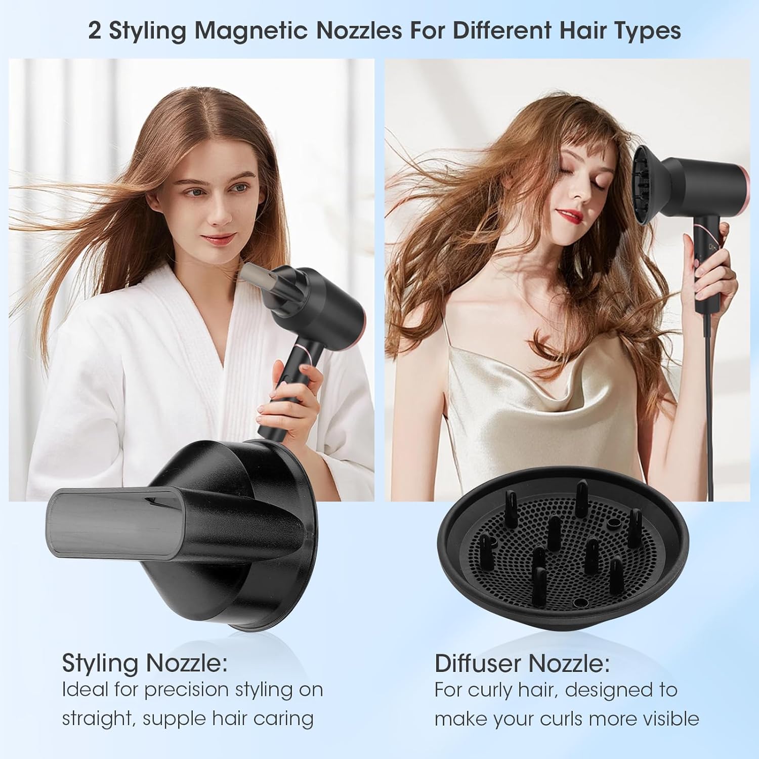 Ionic 1800W 2-in-1 Foldable Hair Dryer Brush Set with Diffuser and Nozzle - Image 3