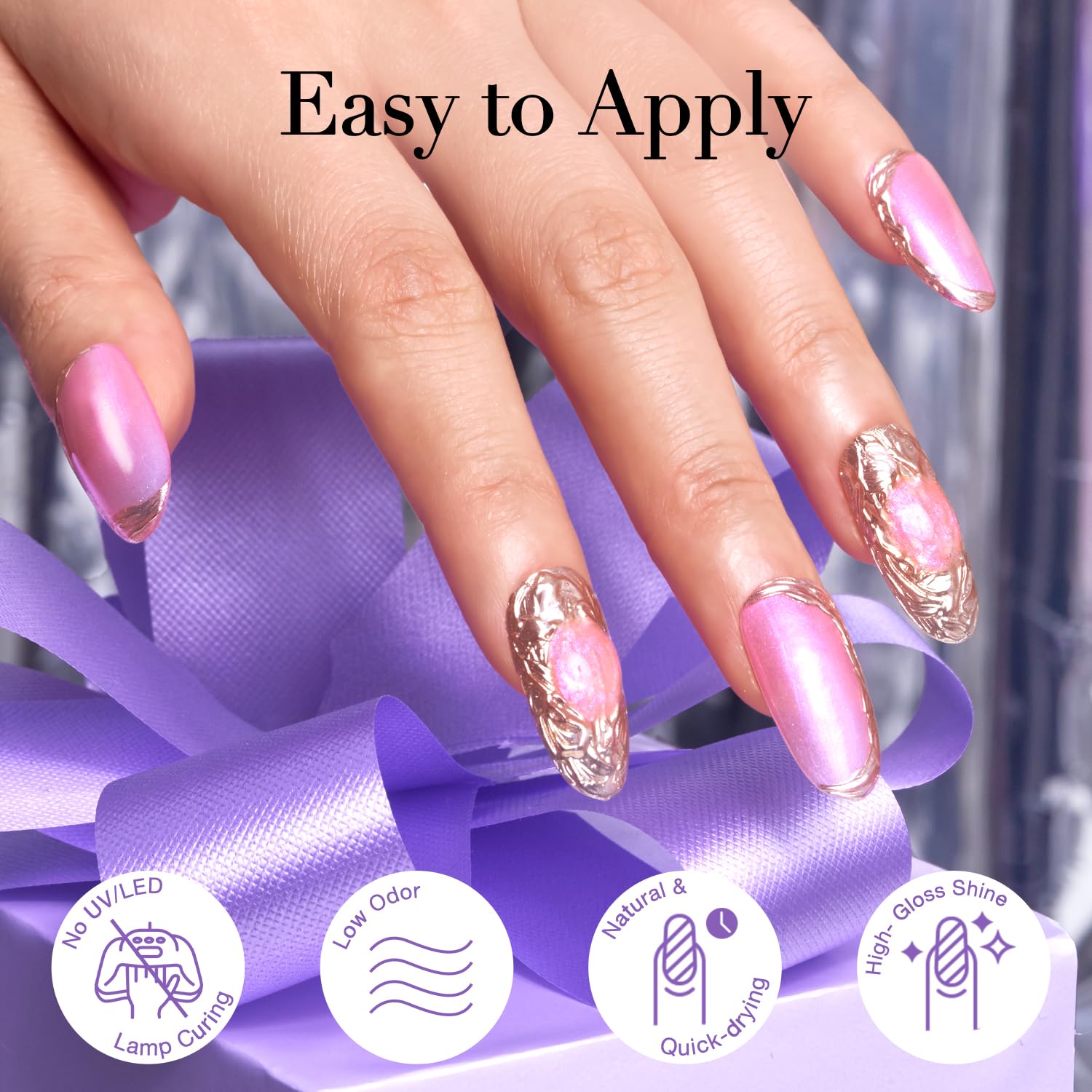 AZUREBEAUTY 2 Piece Pink Purple Holographic Glitter Nail Polish Set, Quick Dry, 0.34oz - Image 8