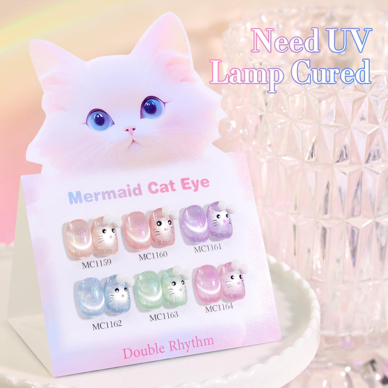 0.5 Oz/15 ML Double Rhythm Cat Eye Gel Polish Holographic Glitter Spring Green - Image 9