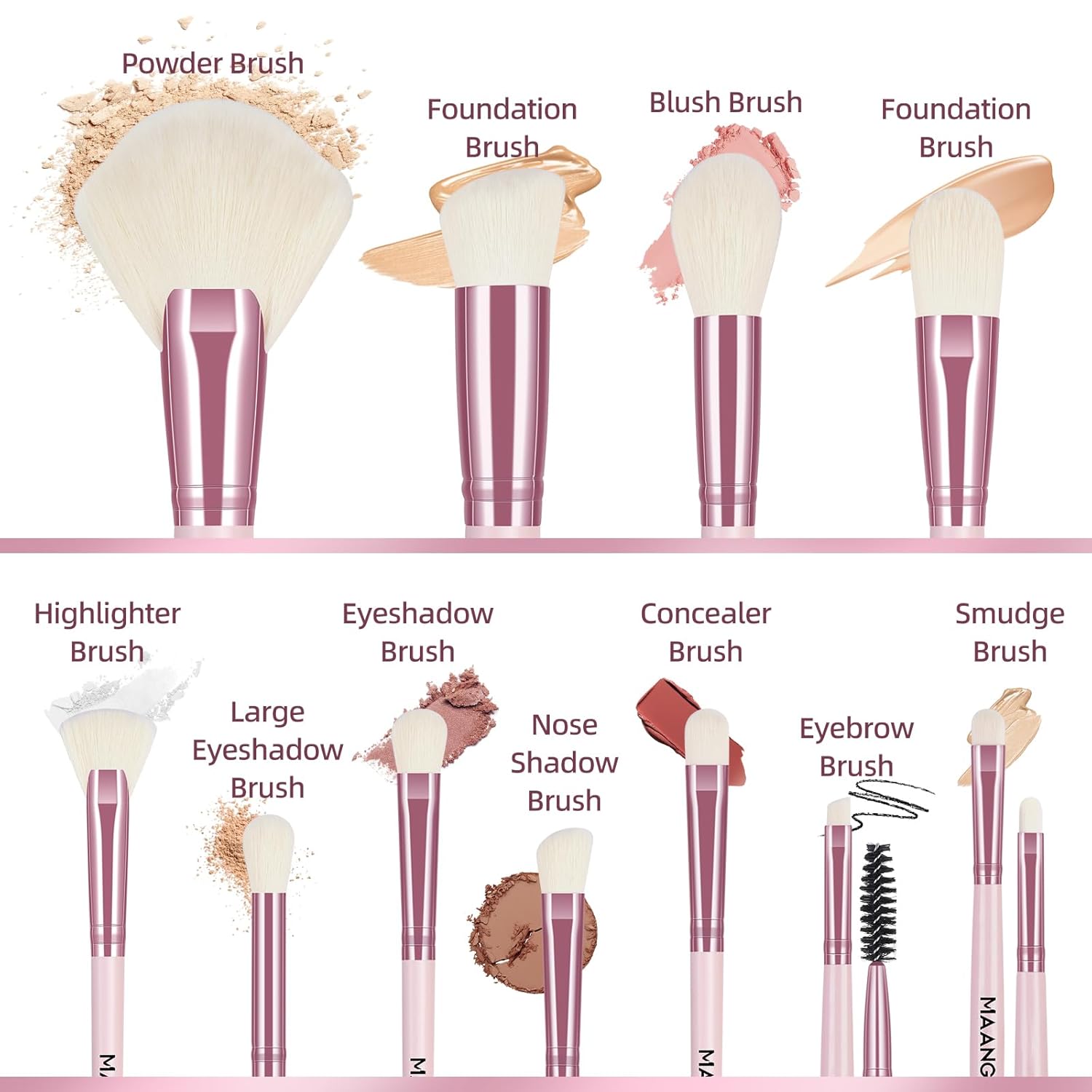 MAANGE 27 Pcs Pink Synthetic Makeup Brush Set for Foundation, Eye Shadow, and Blending - Image 2
