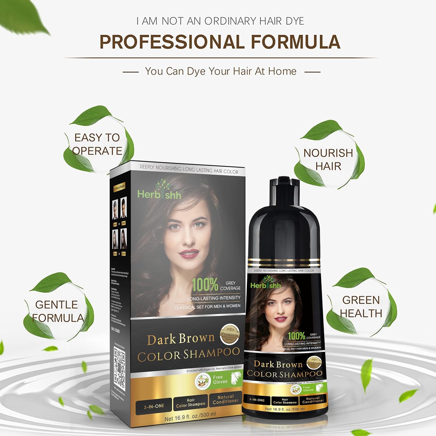 Herbishh 3-In-1 Dark Brown Hair Color Shampoo 500ml with 30ml Argan Oil for Dry Hair - Image 6