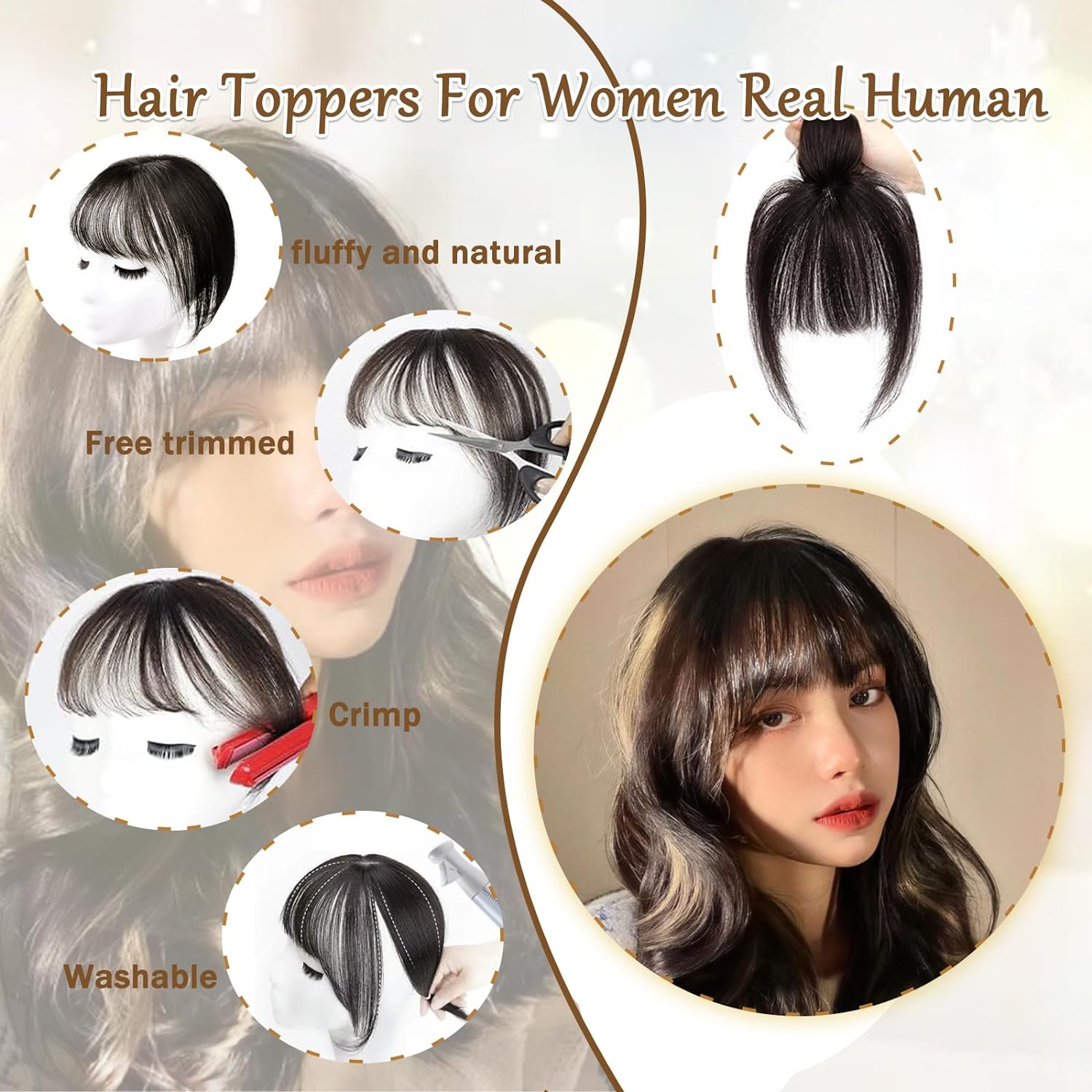 Dark Brown 100% Real Human Hair Clip-in Topper Extensions 360° 3D Coverage - Image 6