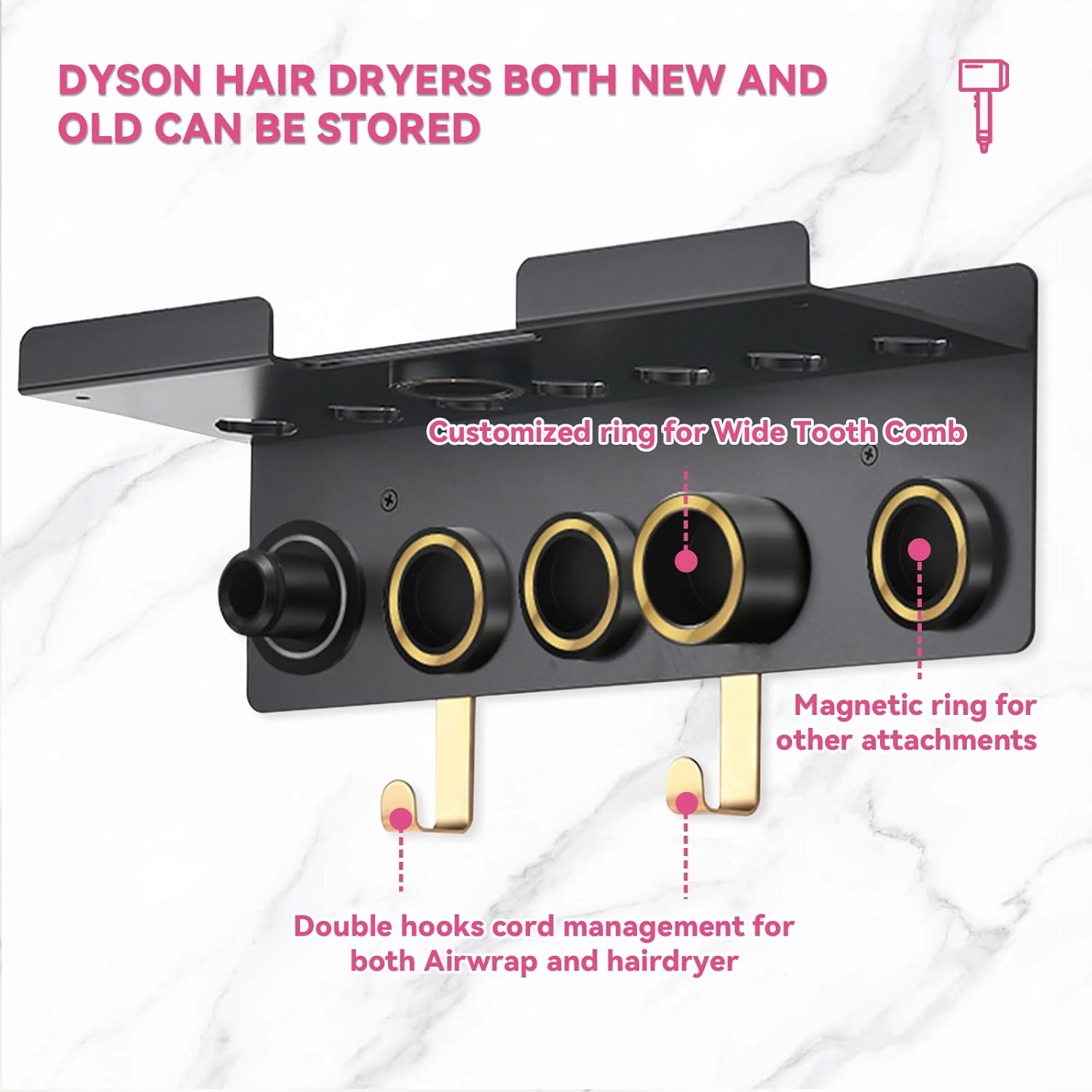 Dyson Airwrap Styler HD16 Hair Dryer Wall Mount Holder with Magnetic Organizer and Hooks for Attachments - Image 2