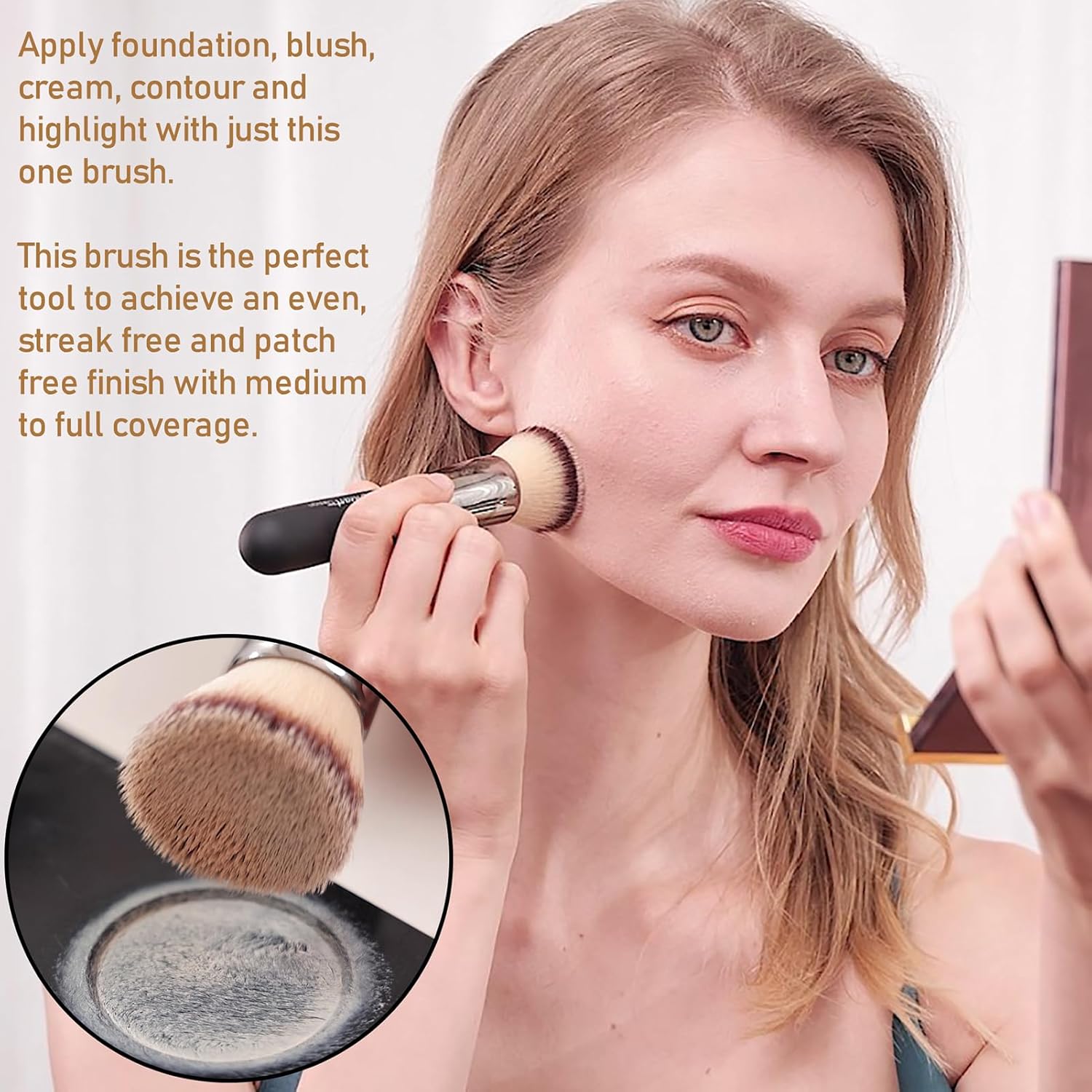 Bueart Design Ultra Soft Dense Flat Top Kabuki Foundation Makeup Brush for Blending - Image 5