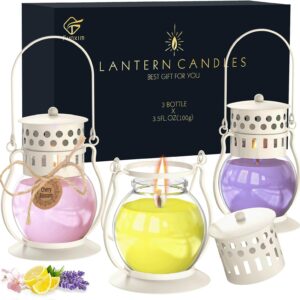 Scented Candles for Home, 3 Pack Retro Lantern Aromatherapy Candles for Lavender/Lemon/Cherry Blossom, Fall Candle Set, Soy Jar Candle Gifts for Women Men