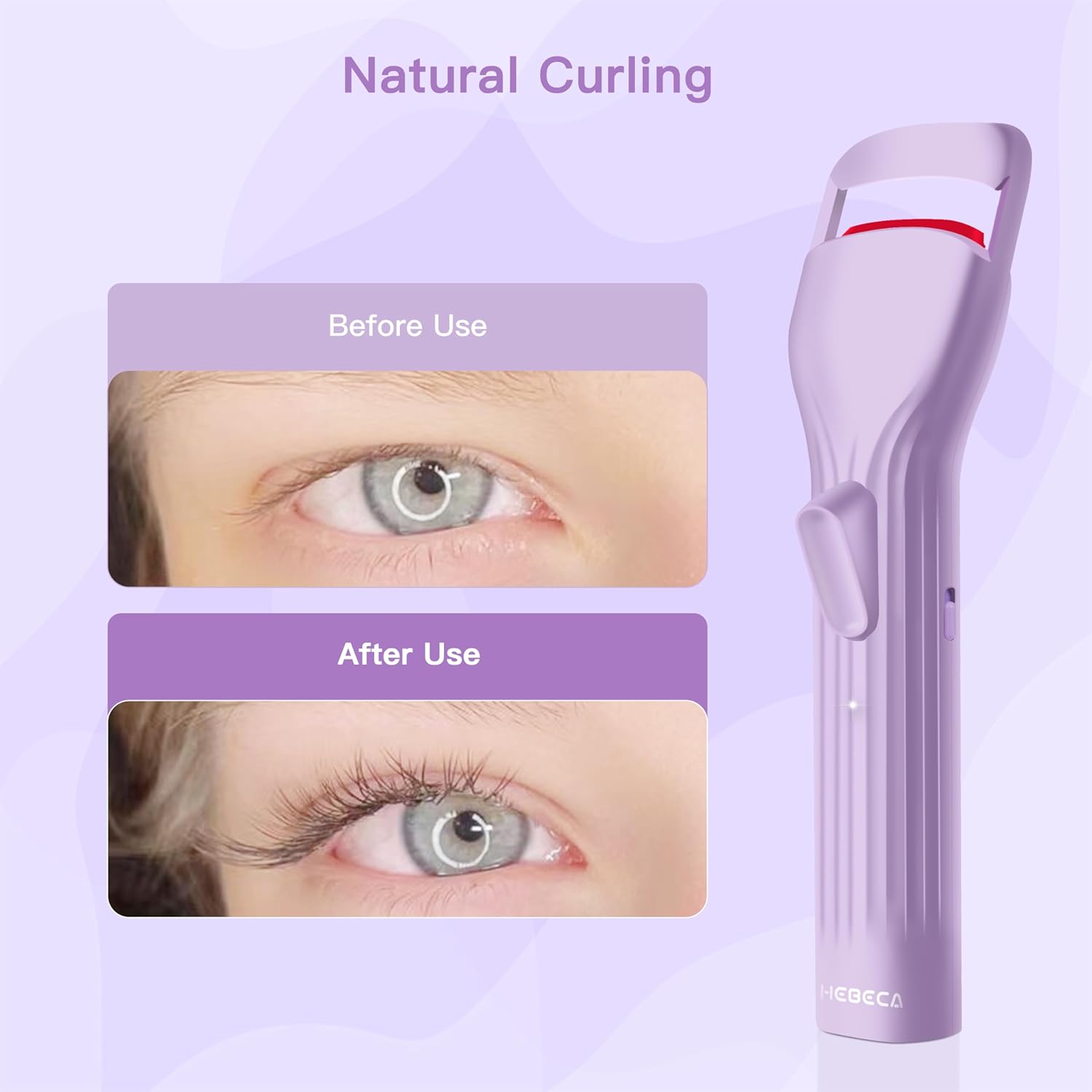 Rechargeable Heated Eyelash Curler Purple 600mAh Battery Silicone Pad Long-Lasting Lift - Image 3