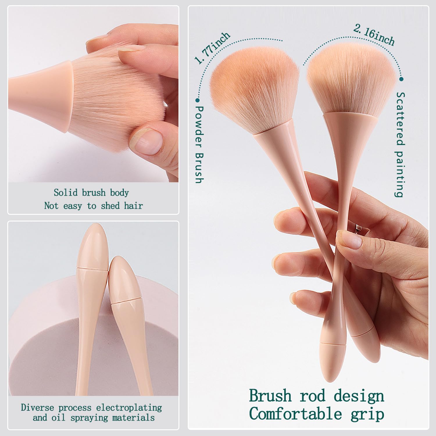 WOKOTO 5pc Peach Pink Nail Art & Makeup Dust Brush Set - Image 4