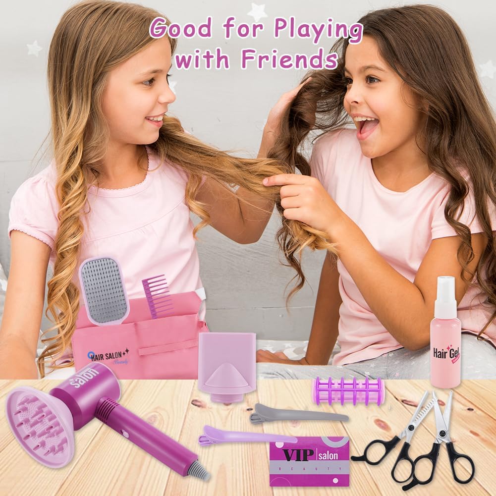 15-Piece Kids Beauty Salon Toy Set with Pretend Blow Dryer and Styling Accessories - Image 7