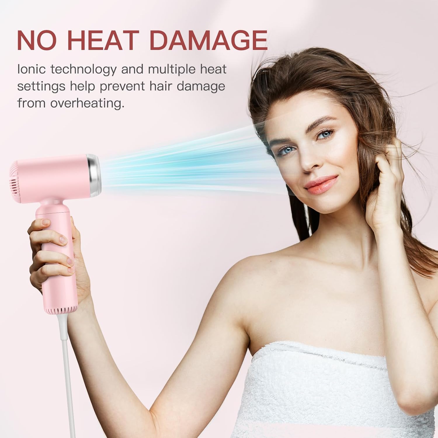 Super Mini Ionic Travel Hair Dryer Pink 200 Million Negative Ions with Diffuser - Image 7