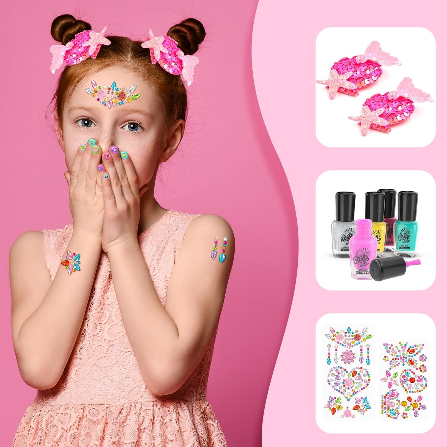 Amagoing 12-Piece Non-Toxic Kids Nail Polish Art Kit with Nail Dryer and Mermaid Hair Clip, Ages 5-8 - Image 4