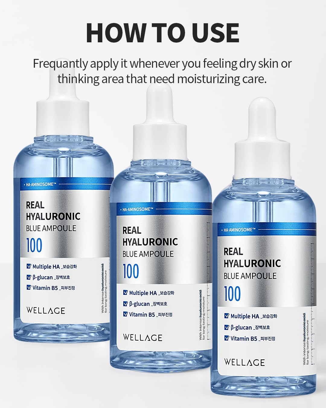 WELLAGE Real Hyaluronic Blue Ampoule 100ml Fragrance Free Hydrating Serum for Sensitive Skin - Image 7