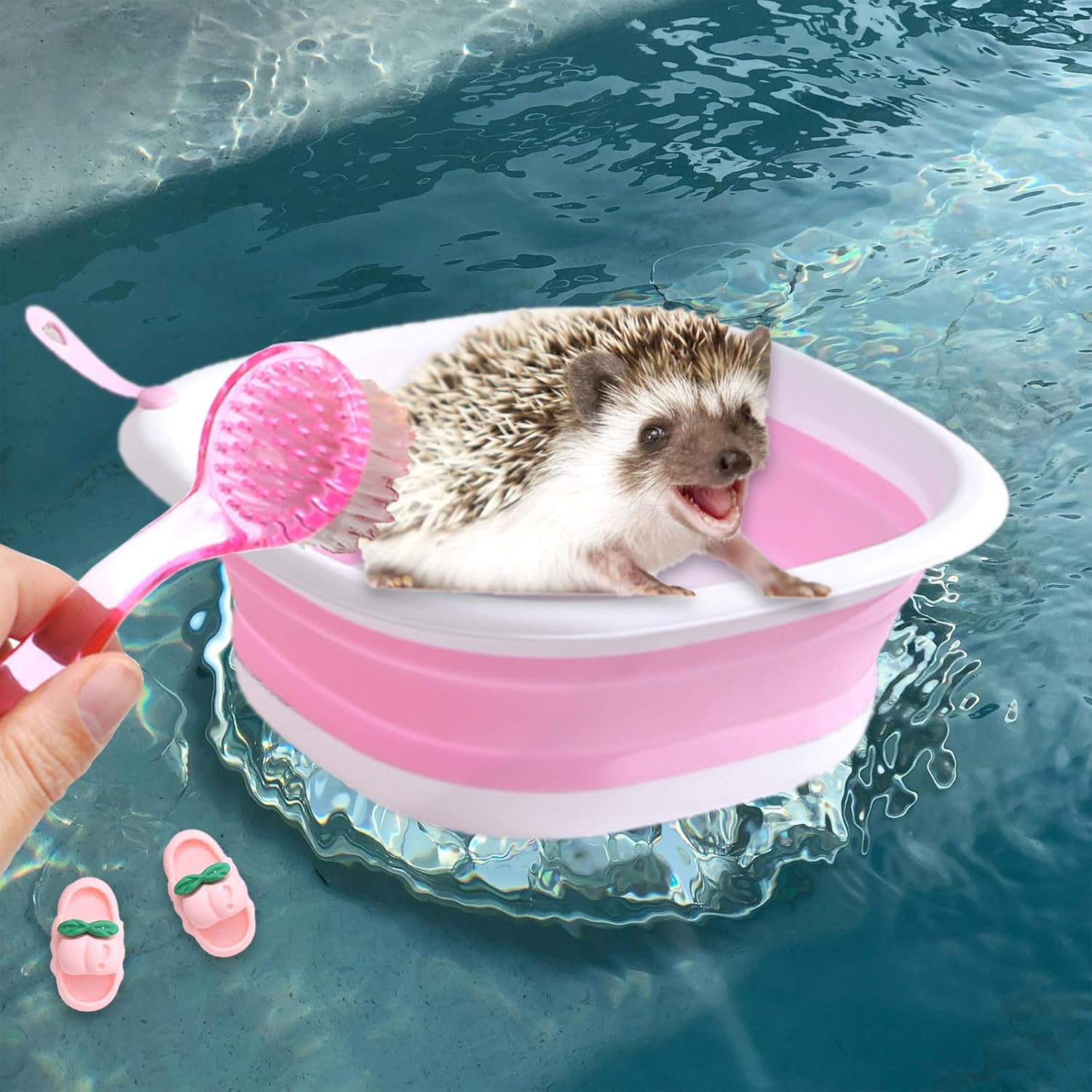Hedgehog Bath Time Fun Set with Foldable Tub, Brush, Clippers, and Cozy Slippers - Image 6
