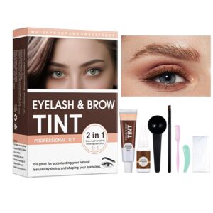 Eyelash and Brow Tint Kit, Natural Volumizing Eyebrow & Eyelash Color Kit, Long-lasting for 4-8 Weeks, Waterproof and Non-fading, DIY Use At Salon Or Home Professional Eyelash Treatment, Brown.
