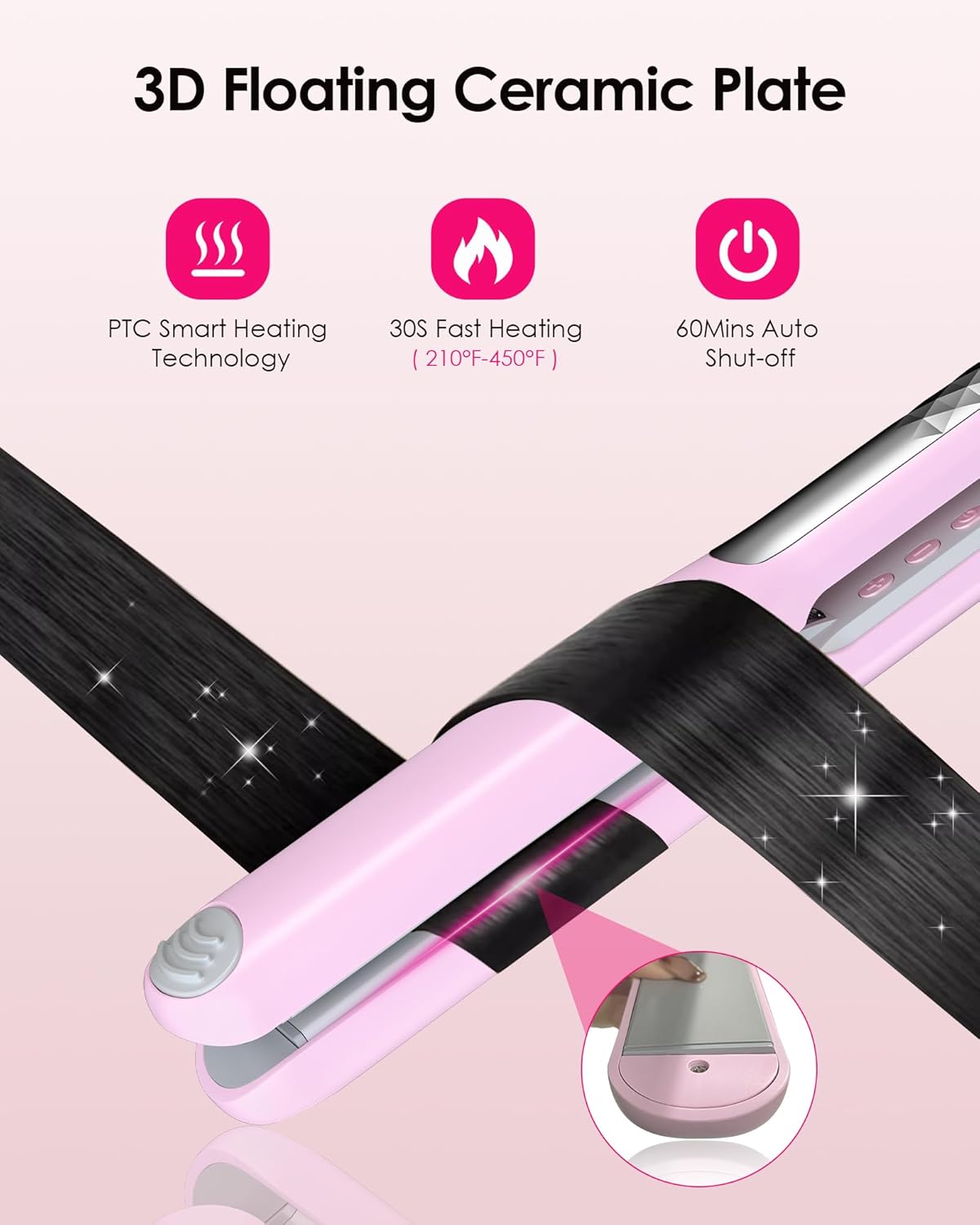 NOVUS 1.4 Inch Ceramic Floating Plate Flat Iron Hair Straightener with Adjustable Temperature - Image 3