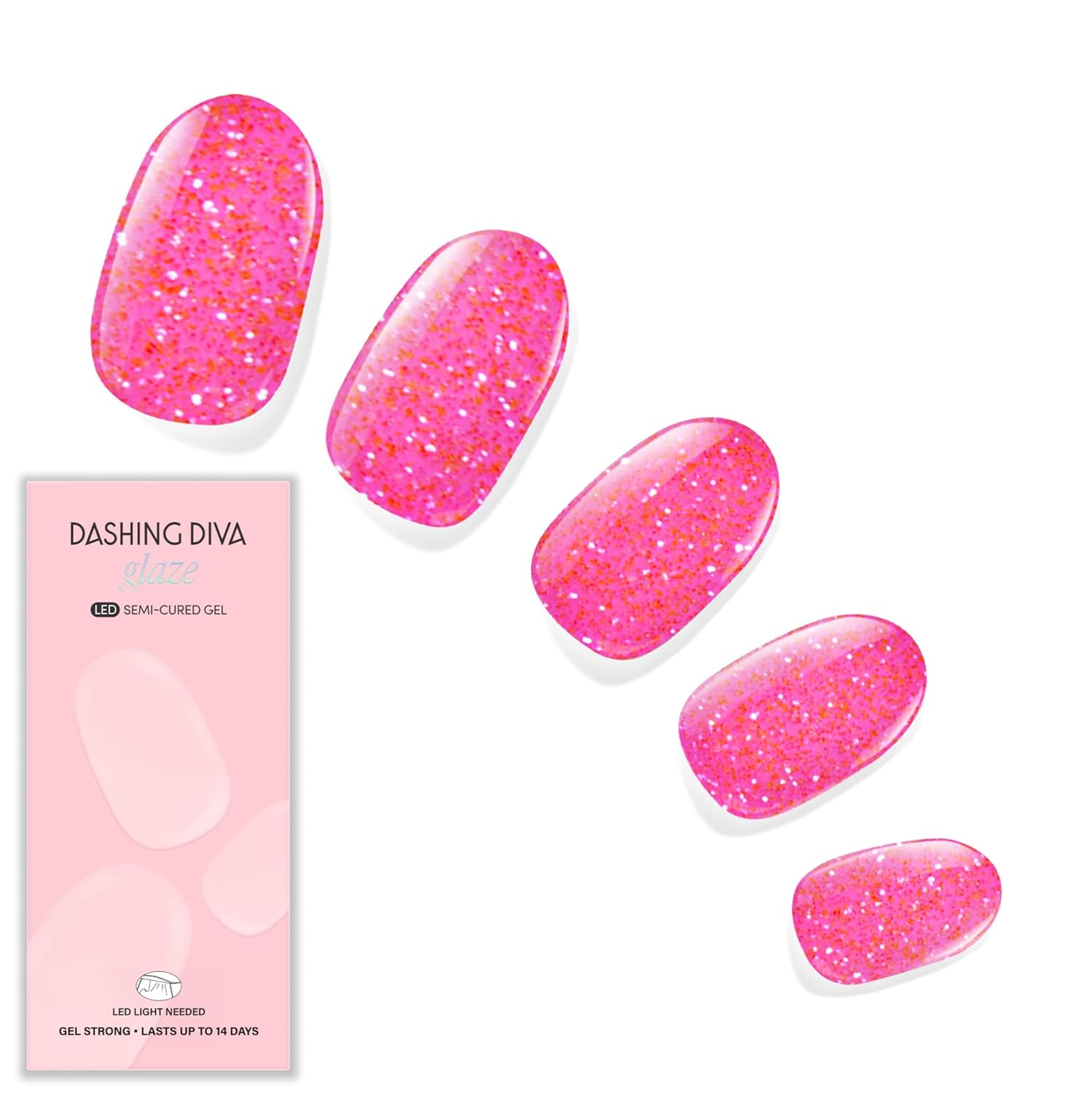 Dashing Diva Glaze Nail Strip Set - Watermelon Smoothie - Long Lasting, Chip Resistant, Semi-Cured Gel Nail Strips - Summer Gel Set - 4-Piece Manicure Kit with 32 Strips