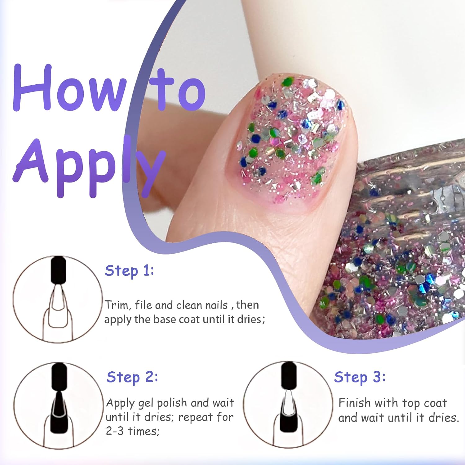 Confetti Nail Polish 15ML Air Dry Rainbow Glitter Clear Reflective Gel for Women Girls - Image 7