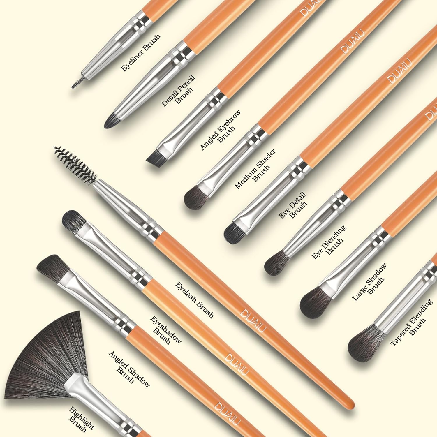 DUAIU 12-Piece Eyeshadow Brush Set Synthetic Hairs Wood Handles Eye Makeup Tools - Image 2