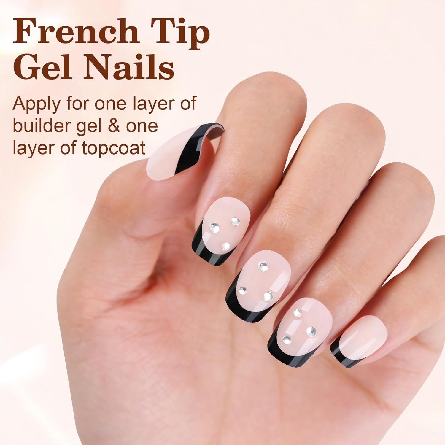150pc Short Square Soft Black French Tip Press On Nails 15 Sizes for DIY - Image 3