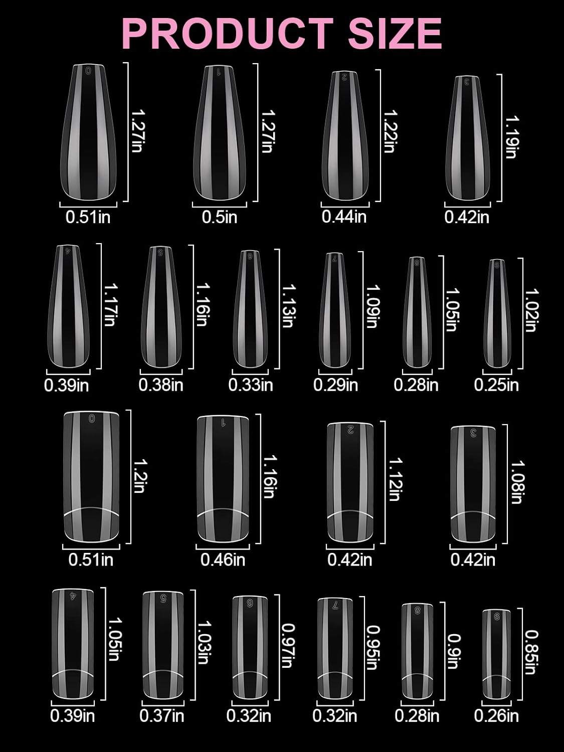 Kalolary 1000pc Clear Coffin Square Nail Tips Kit for DIY Nail Art Practice - Image 3