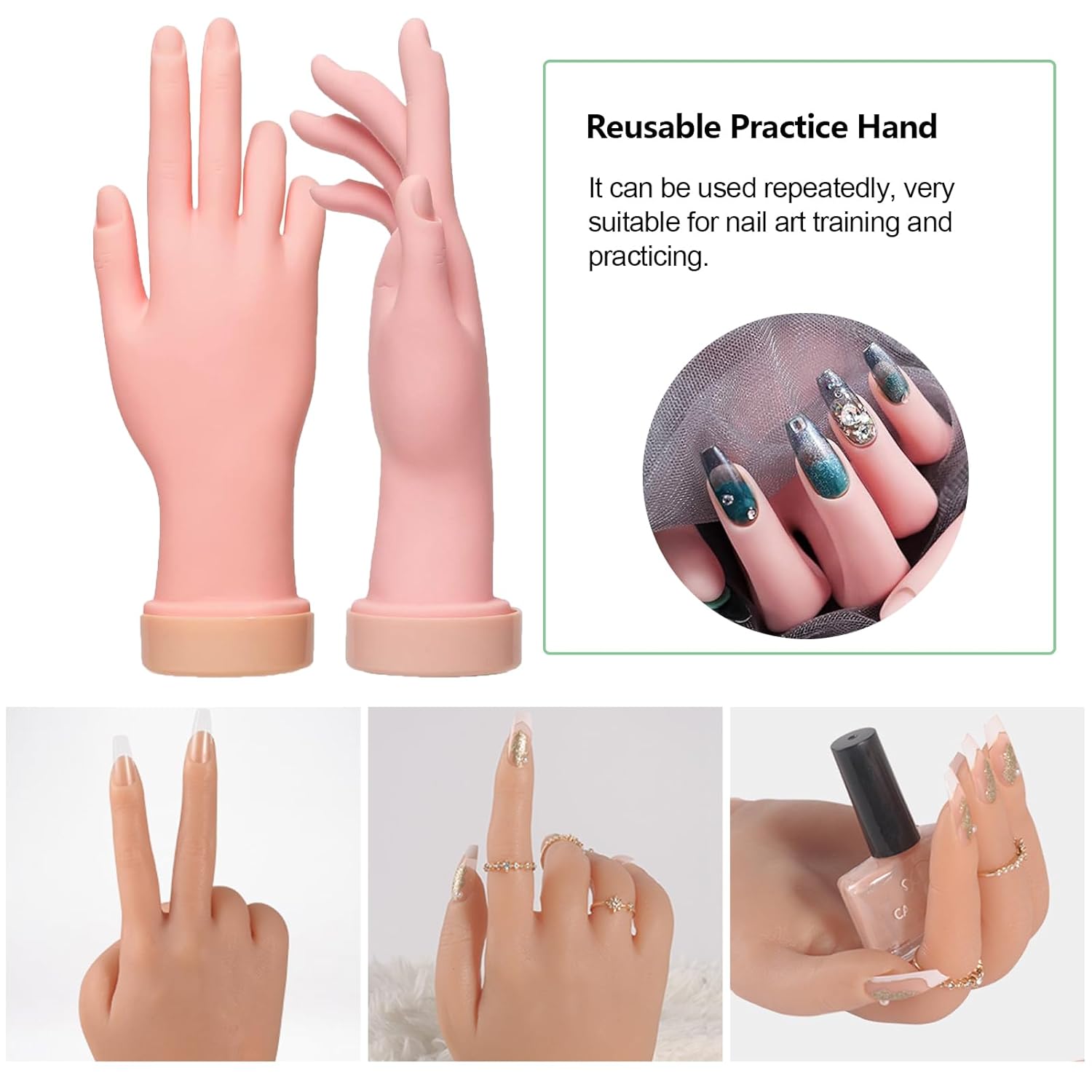 Practice Hand for Acrylic Nails, Mannequin Hands for Nail Art Training, Fake Hand Model - Image 3