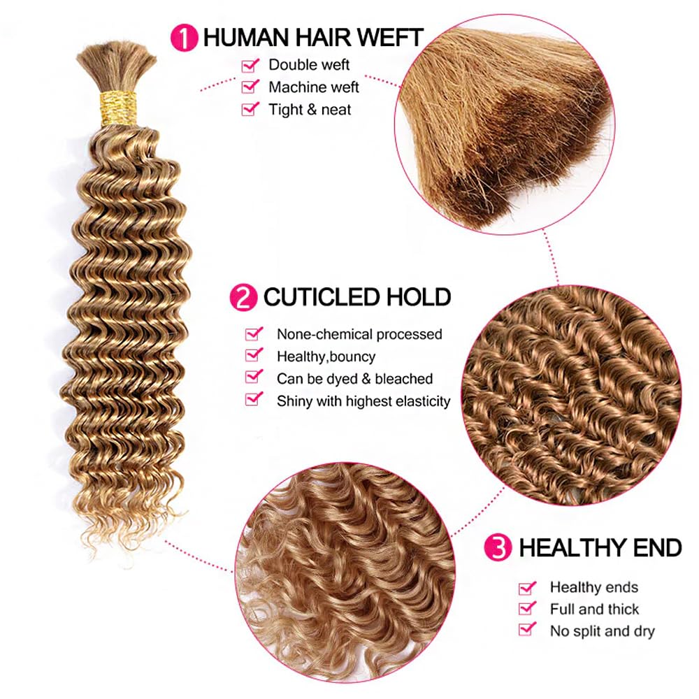 Honey Blonde Deep Wave Human Braiding Hair for Knotless Braids 2 Bundles 24 Inch - Image 2
