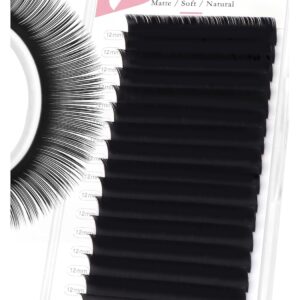 BEYELIAN Flat Eyelash Extension, Ellipse Lash Extensions 0.20 C Curl 12mm 16 Rows Matte Black Eyelash Extension Supplies Classic Lash Extensions Individual Eyelashes Salon Use