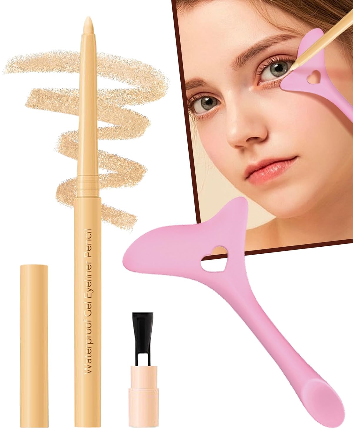 Nude Retractable Gel Eyeliner Pencil with Built-in Sharpener and Stencil Tool, 0.05 oz - Image 2