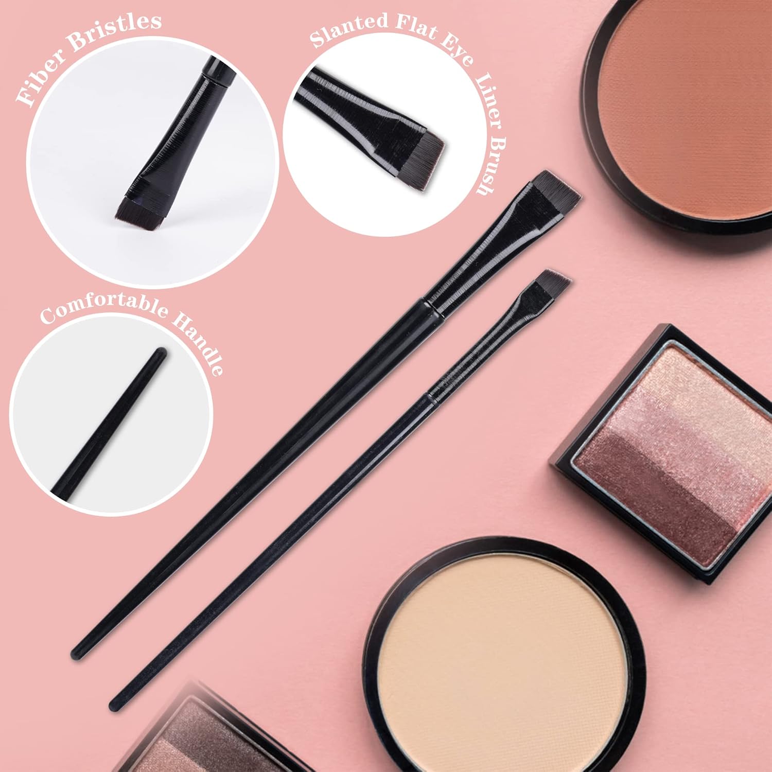 16 Piece Eyeliner and Eyebrow Brush Set Flat Tapered Brushes Makeup - Image 2