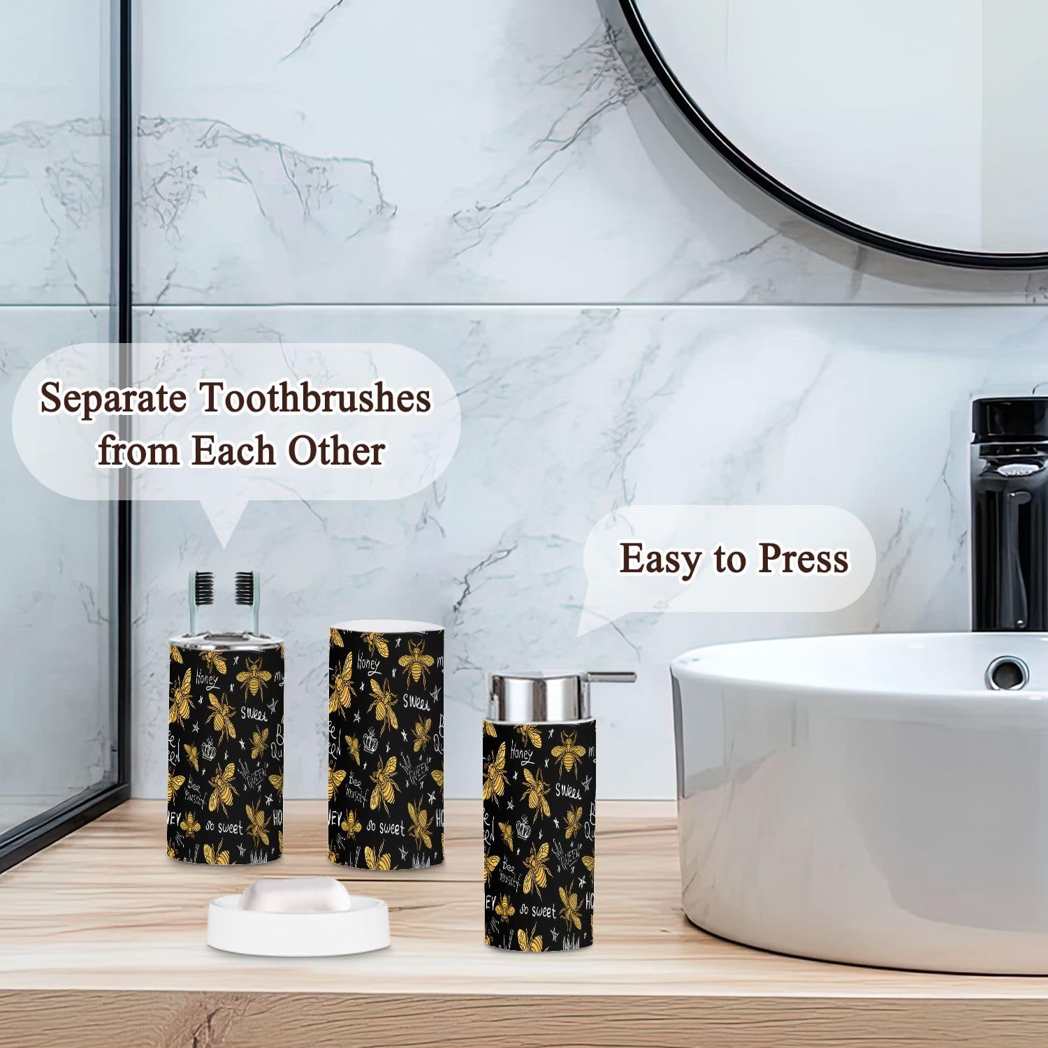 Bathroom Accessories Set 6 Pcs Golden Embroidery Queen Crown Design for Countertop Decor - Image 2