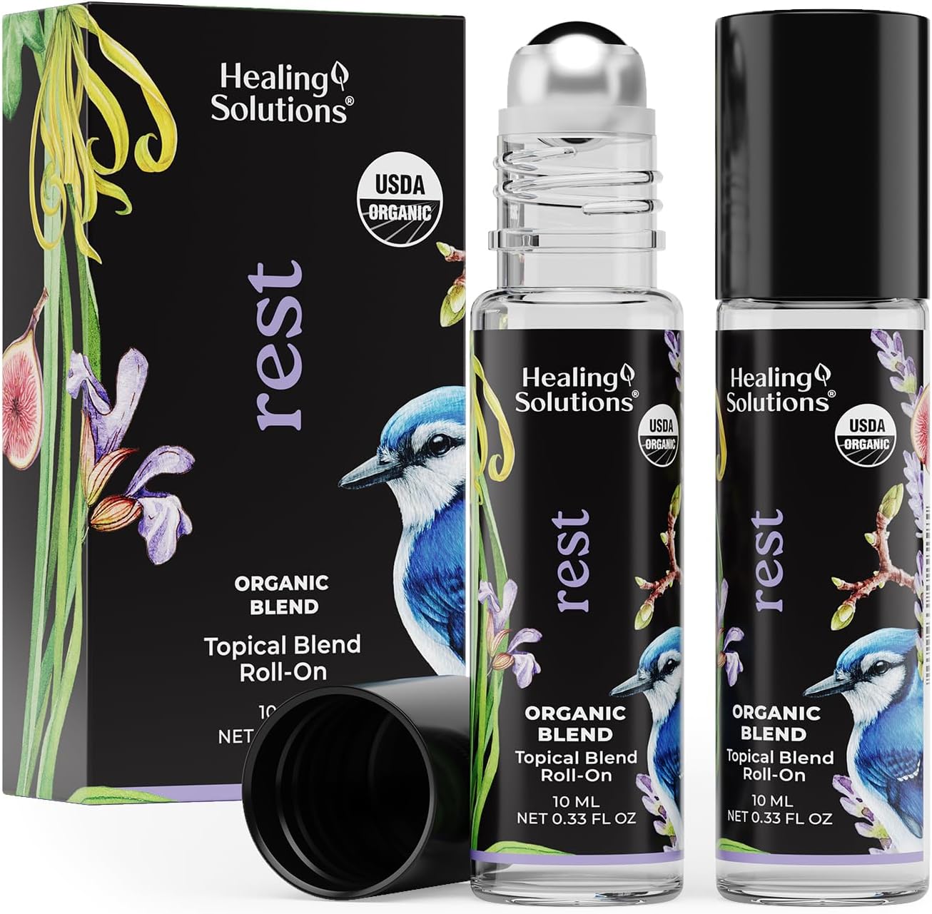 Healing Solutions (2 Pack) Rest Blend Essential Oil Roller & Essential Oil Roll-On Perfume for Calm & Sleep - Organic USDA Certified Body Aromatherapy - Aromatherapy Rollerball