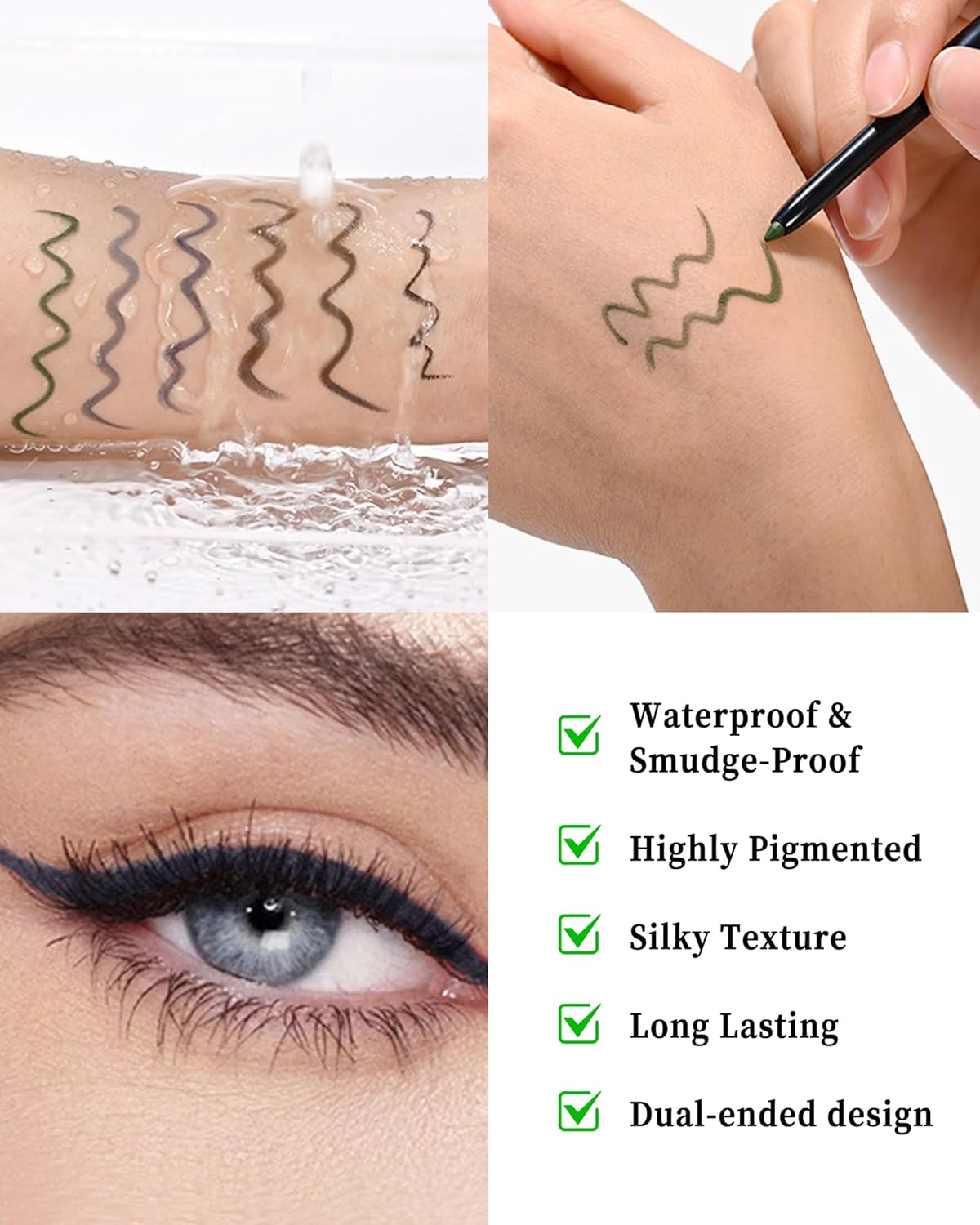 Navy Blue Waterproof Eyeliner Gel Pencil Set 2 Smudge Proof Retractable Pencils with Sharpener and Smudger - Image 4