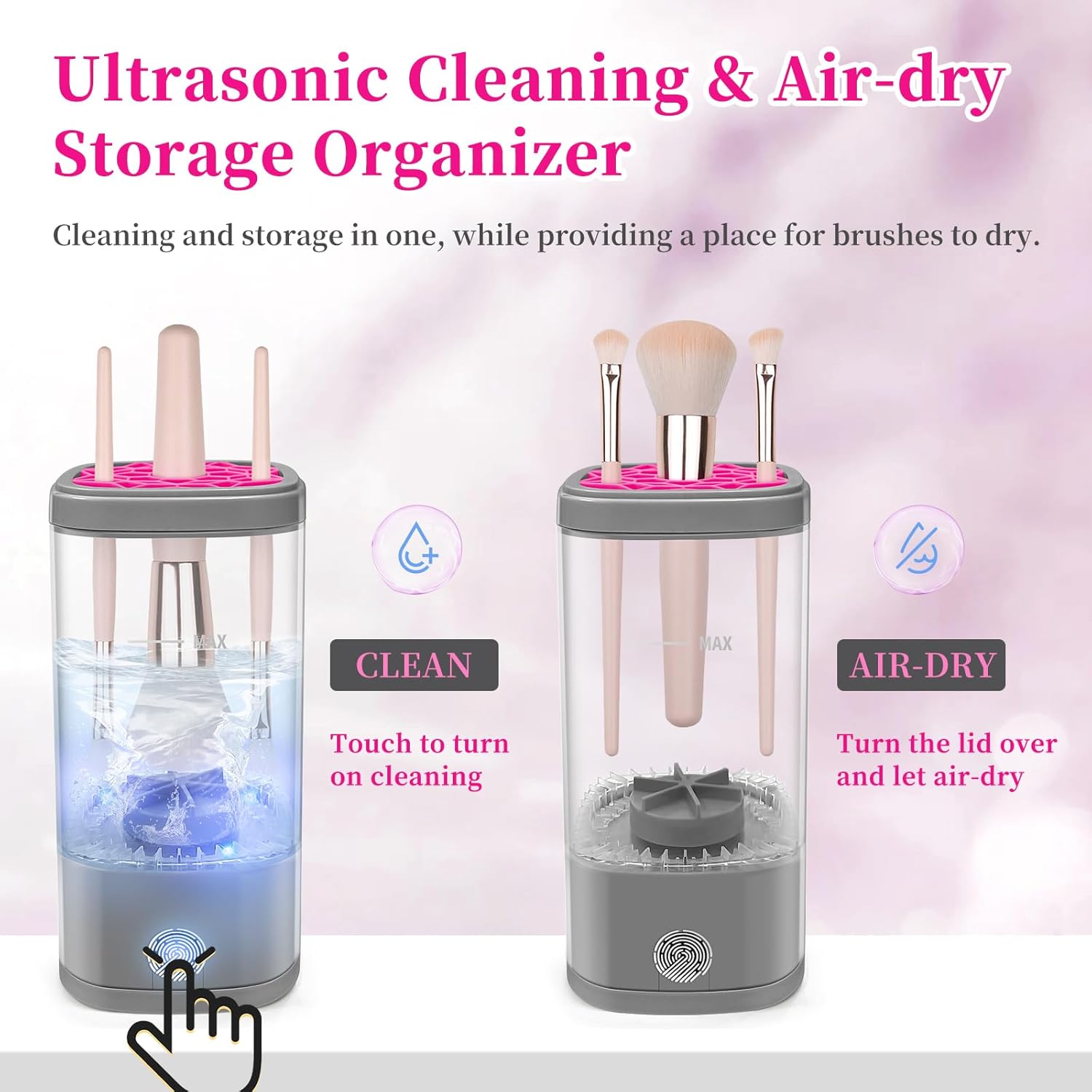 Automatic Electric Makeup Brush Cleaner Machine Gray Pink for All Brush Types - Image 3