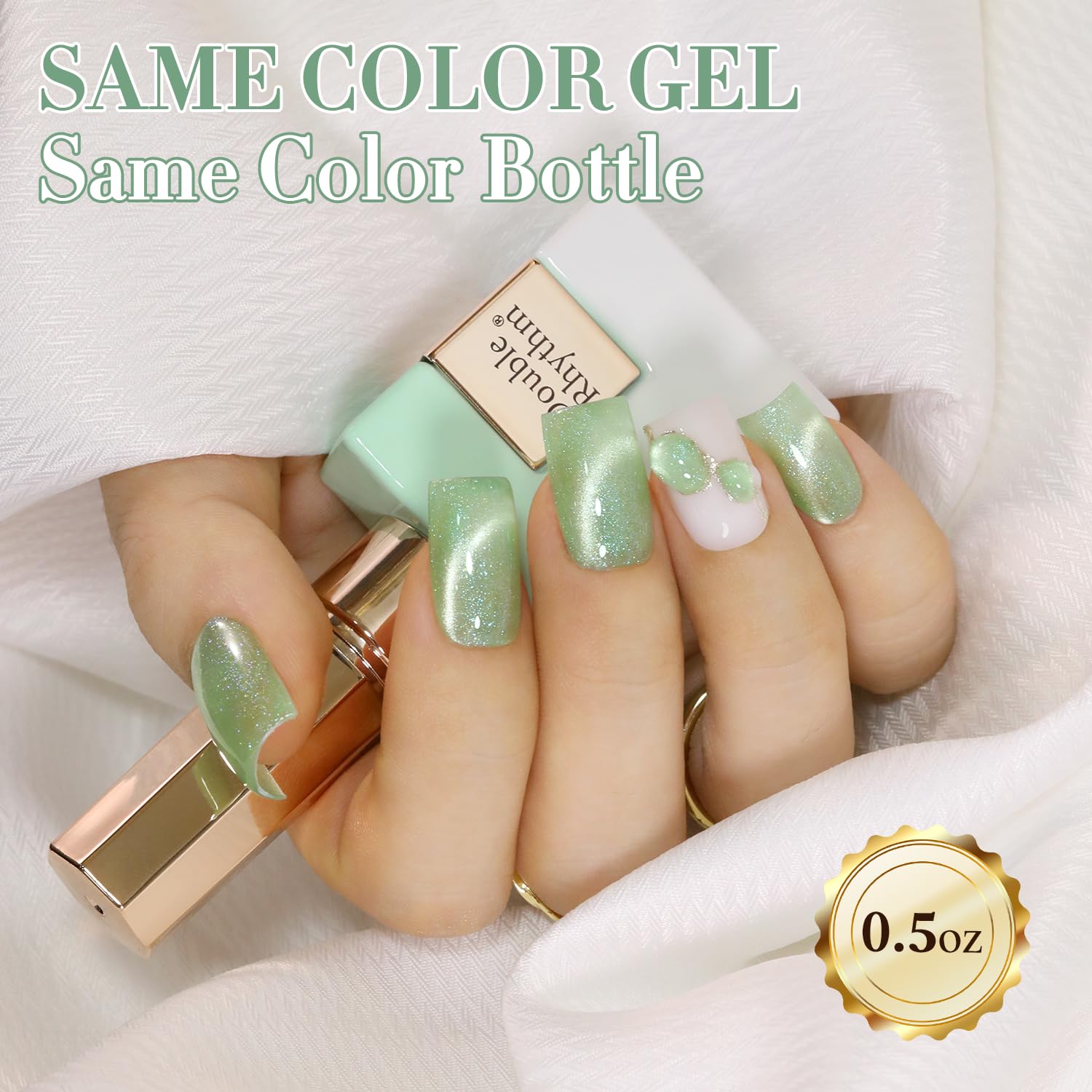 0.5 Oz/15 ML Double Rhythm Cat Eye Gel Polish Holographic Glitter Spring Green - Image 4