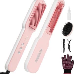Aniekin 3 in 1 Steam Hair Straightener Brush, 4 Temp Settings & Steam Reduces Damage, Nourishes Hair, and Expedites Straightening, Dual Voltage, Professional Styling Tools