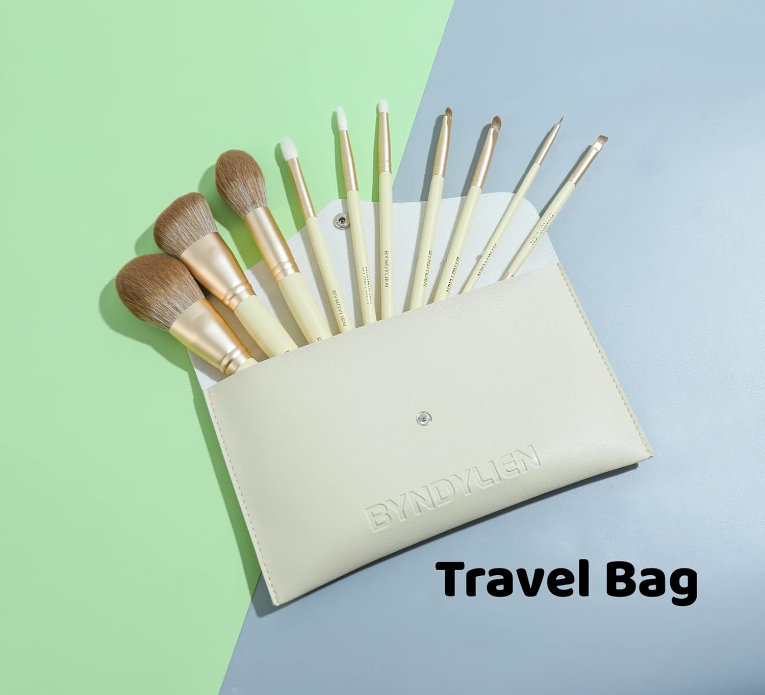10 Piece Makeup Brush Set with Bag, Synthetic Goat Hair Bristles, Wood Handles - Image 4