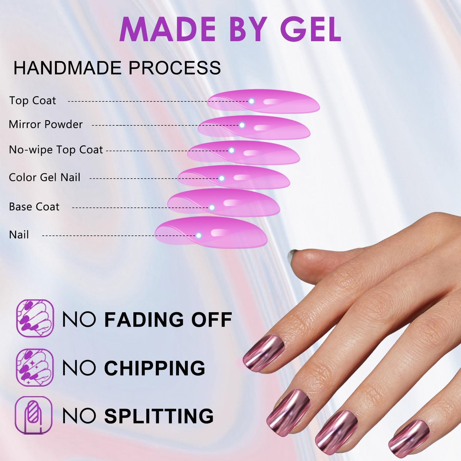 Royal Blue Chrome Square Medium Short 24 Piece Metallic Acrylic Press on Nails - Image 7