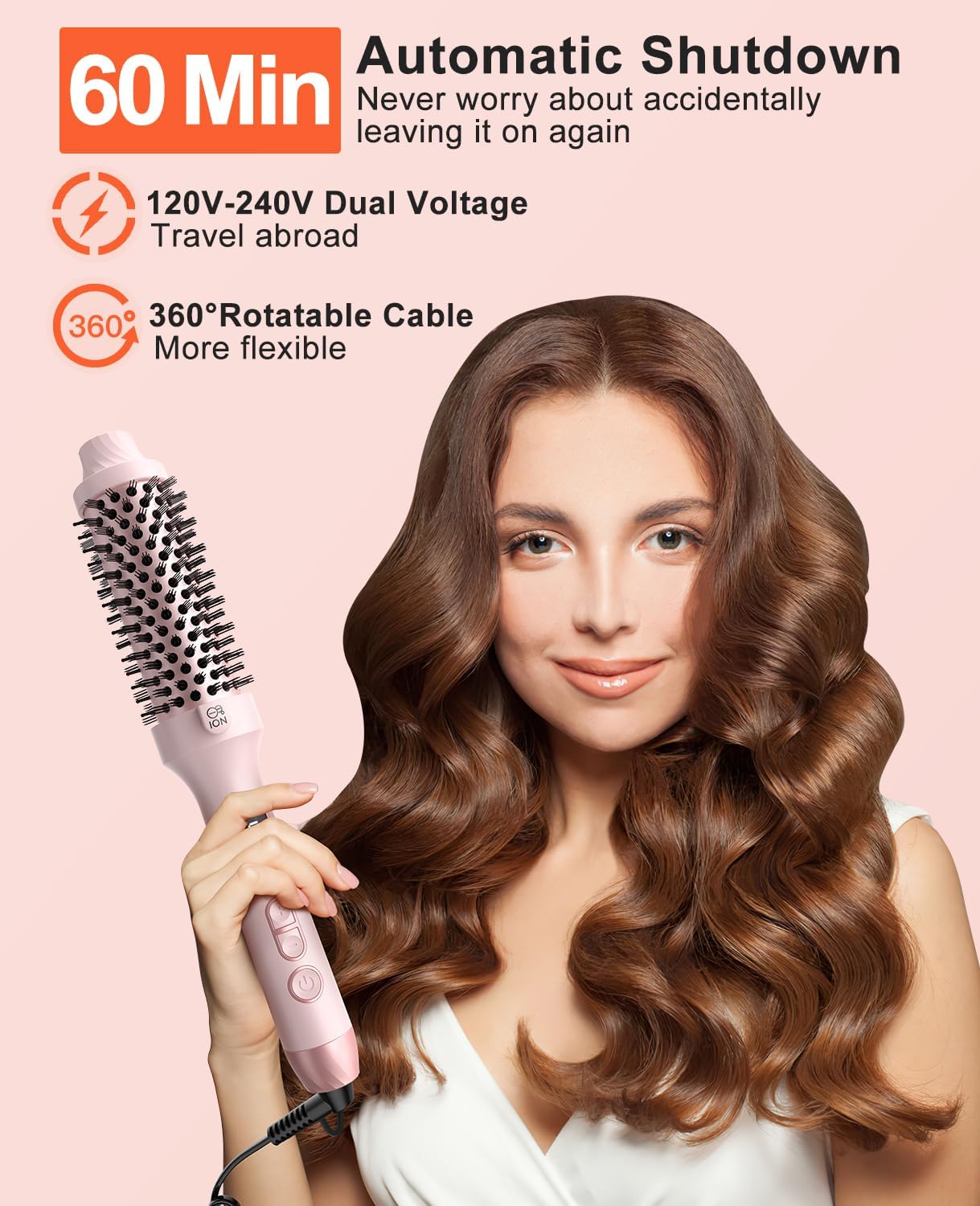 Nimmu Pink 1.5 Inch Heated Round Thermal Brush 10 Temp Settings Travel Friendly - Image 8