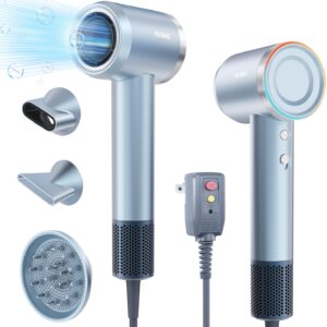 YASHE Hair Dryer with Diffuser, 1500W High-Speed Brushless Motor, 110,000 RPM Fast Drying for All Hair Types, Thermo Control, 4 Temps & 2 Speeds, Quiet Negative Ionic Blow Dryer for Home Travel Use