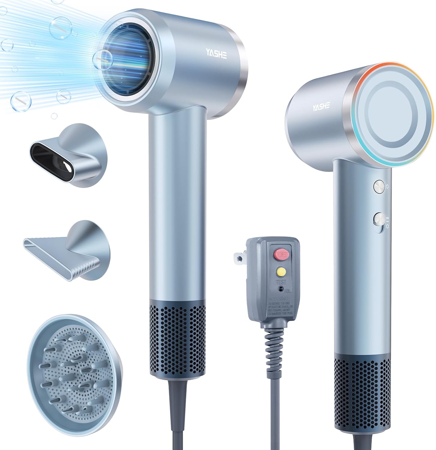 YASHE Hair Dryer with Diffuser, 1500W High-Speed Brushless Motor, 110,000 RPM Fast Drying for All Hair Types, Thermo Control, 4 Temps & 2 Speeds, Quiet Negative Ionic Blow Dryer for Home Travel Use