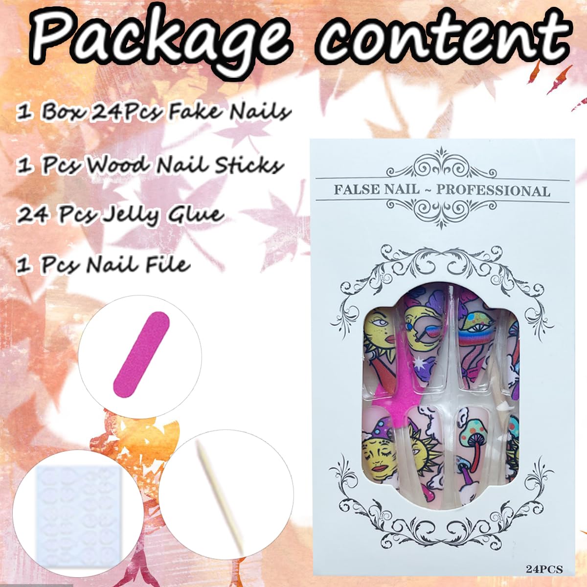 24 Piece Colorful Stiletto Sun Moon Cloud Press-On Nails for Manicure - Image 6