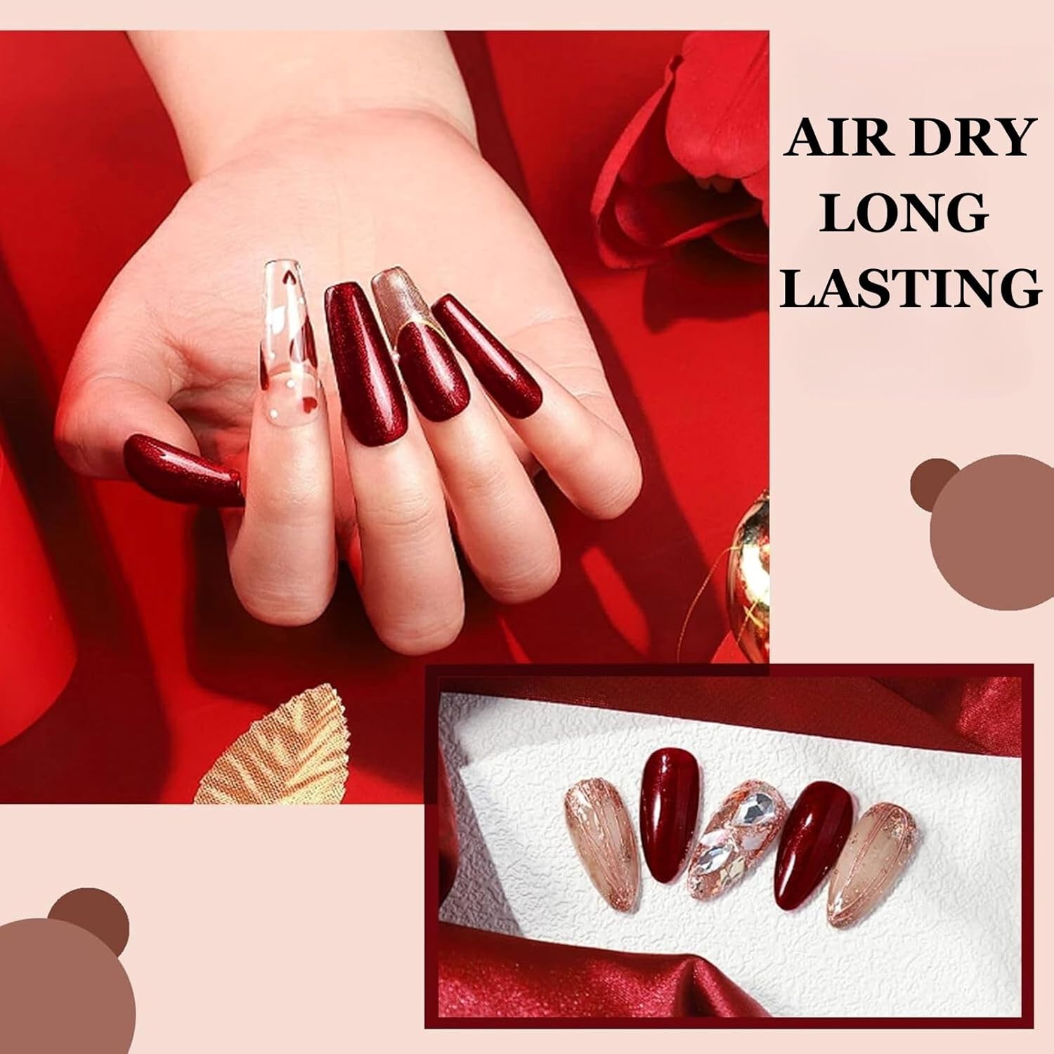15ml Dark Burgundy Red Shimmer Nail Polish, Quick Dry Glitter Varnish for Nail Art - Image 4