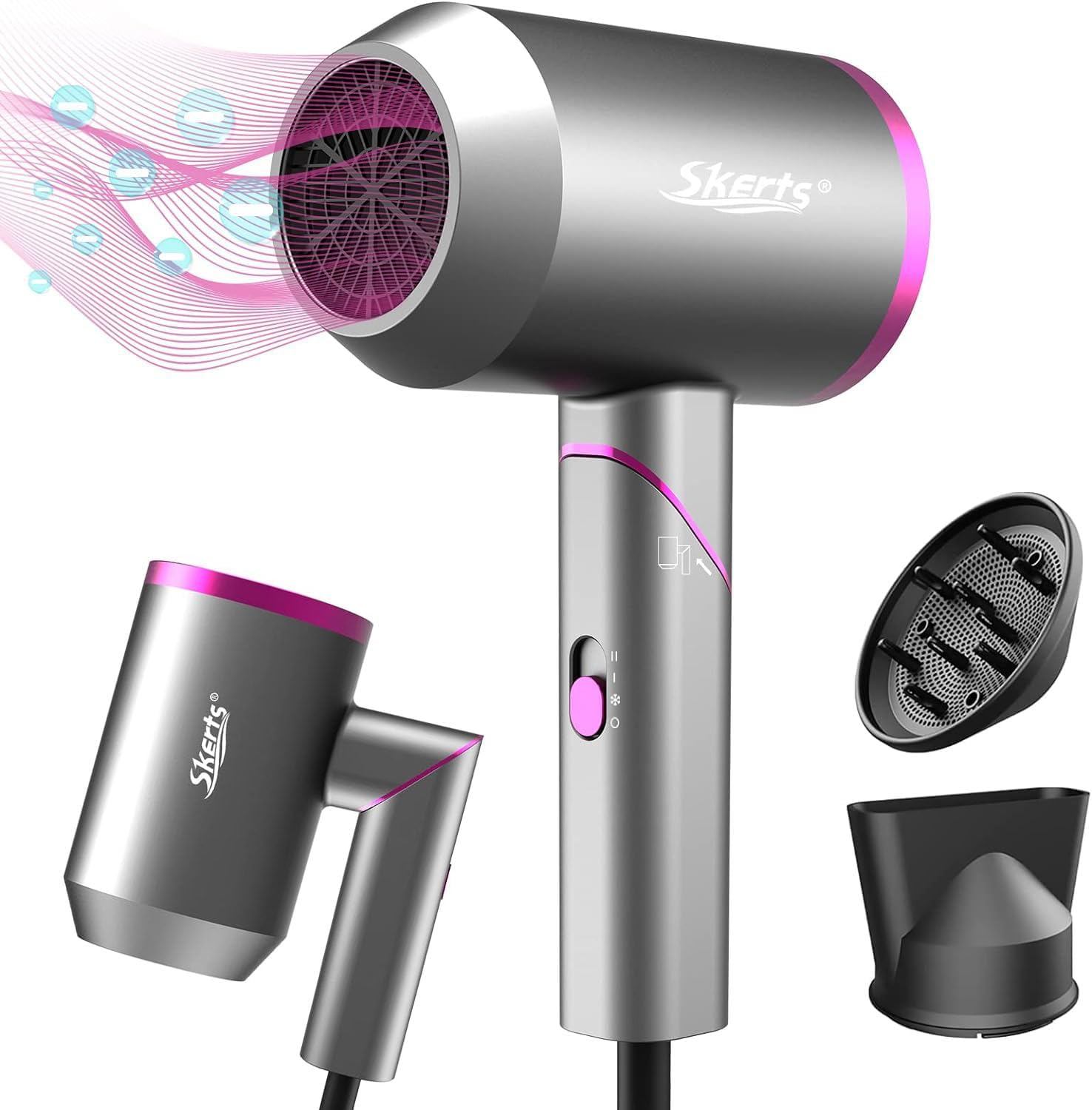 Professional Ion Hair Dryer, Low Noise Hair Dryer, 1800W Quick Drying Hair Dryer - Ultra-Light, Foldable, Ideal for Long Trips