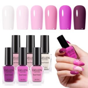 GELLEN Light Purple Regular Nail Polish Non Gel, Fast Air Drying Nail Polish No UV Light Needed 6 Colors Dark Pastel Lavender Purple Set for Women Manicure Home Salon All Seasons, Hema Free, 10ml